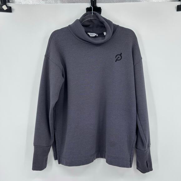 Peloton Charcoal Mock Neck Pullover Sweatshirt Logo Thumb Hole Cuffs Womens Sz S - Picture 3 of 12